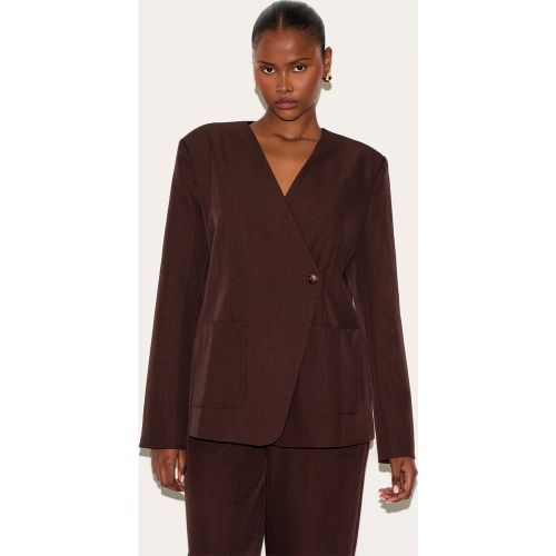 Blazer de tailleur asymétrique tissé chocolat foncé - PrettyLittleThing - Modalova