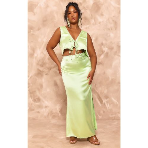 Plus Jupe longue satinée citron vert - PrettyLittleThing - Modalova