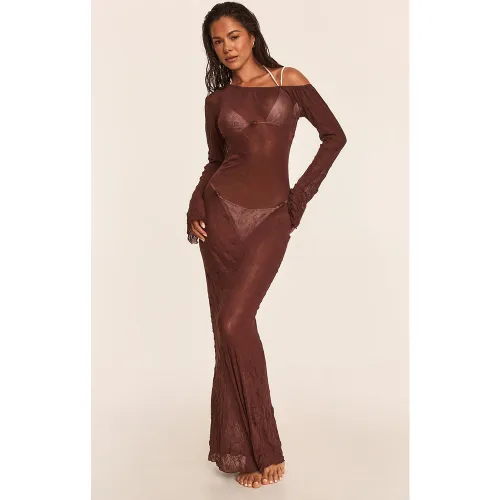 Robe de plage longue en mesh frappé à ourlet ondulé - PrettyLittleThing - Modalova