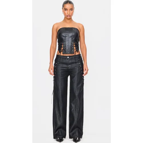 Jean large enduit à lacets - PrettyLittleThing - Modalova