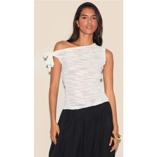 Top en maille style crochet boule écrue transparente à détail noué asymétrique - PrettyLittleThing - Modalova