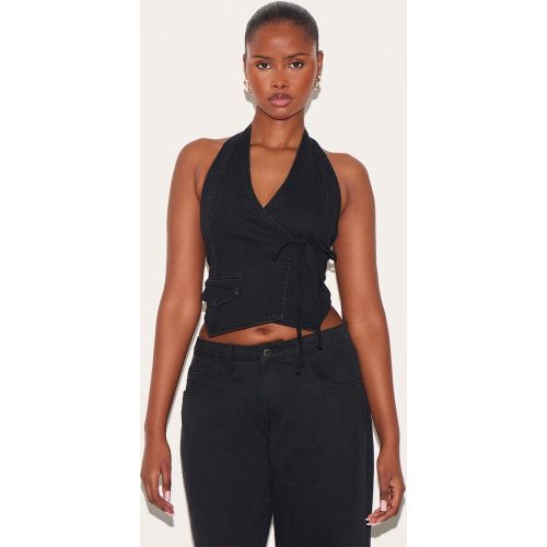 Gilet cache-coeur en jean à dos nu | Taille 38 - PrettyLittleThing - Modalova