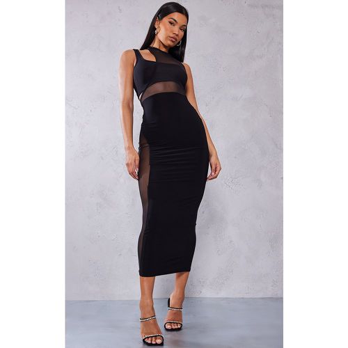 Robe mi-longue moulante à parties en mesh et col nageur - PrettyLittleThing - Modalova