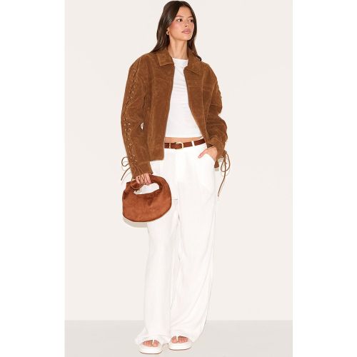 Pantalon de tailleur droit en effet lin mélangé - PrettyLittleThing - Modalova