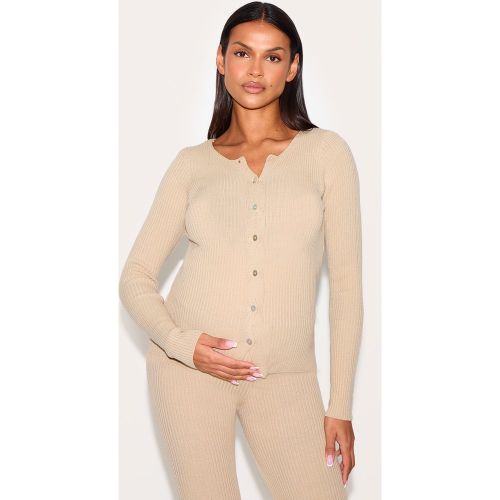 Maternité Top de grossesse en maille tricot côtelée à boutons et manches longues - PrettyLittleThing - Modalova