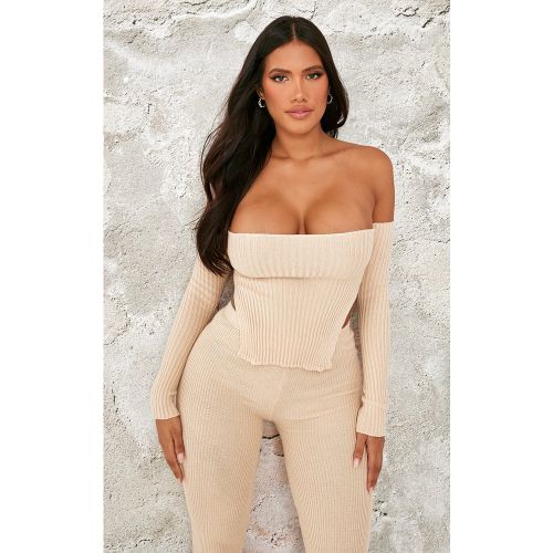 Shape Top en maille tricot à col bardot fendu sur le côté - PrettyLittleThing - Modalova