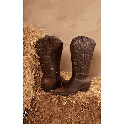 Bottes western pointues cloutées en PU effet grains - PrettyLittleThing - Modalova