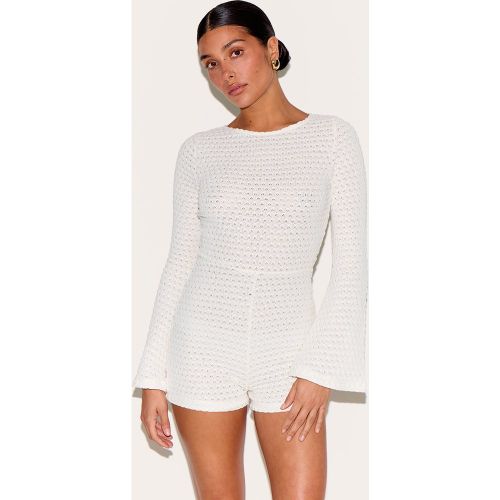Petite Combishort moulant en jersey texturé à manches longues - PrettyLittleThing - Modalova