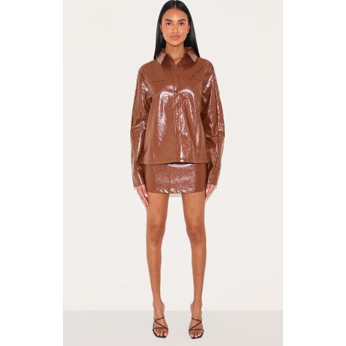 Mini-jupe en PU chocolat, Chocolat - PrettyLittleThing - Modalova