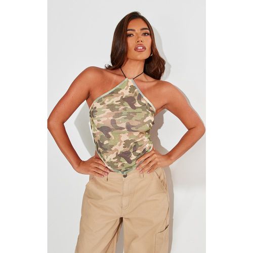 Top en mesh imprimé camouflage à dos nu - PrettyLittleThing - Modalova