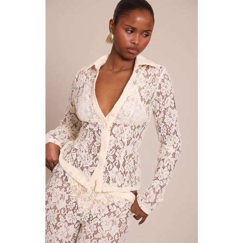 Chemise en dentelle à manches longues | Taille 38 - PrettyLittleThing - Modalova