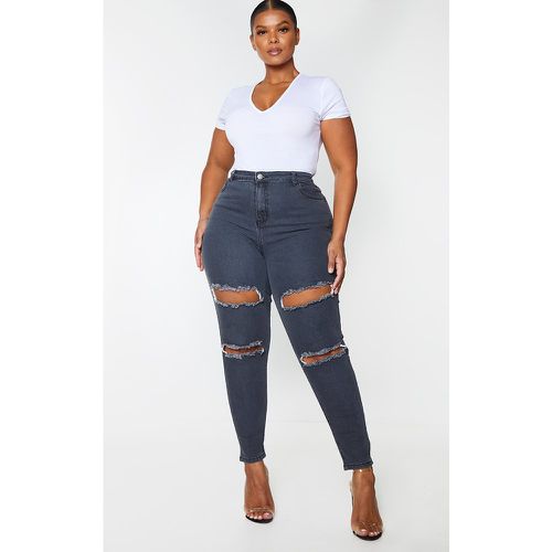 Plus Jean skinny taille haute profond délavé et déchiré 5 poches - PrettyLittleThing - Modalova