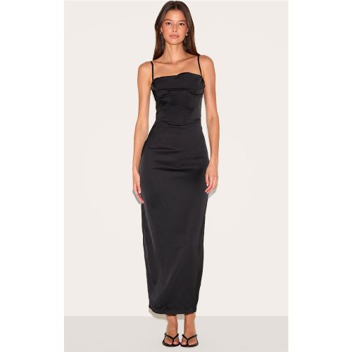 Robe mi-longue à bretelles, en matière satinée, corset et détail drapé - PrettyLittleThing - Modalova