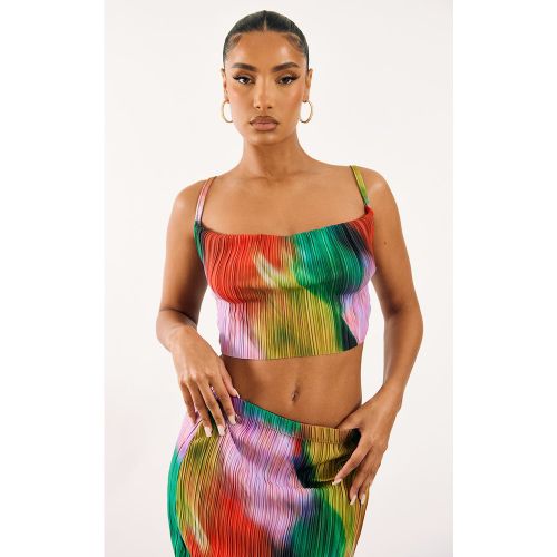 Top plissé imprimé à col bénitier et bretelles - PrettyLittleThing - Modalova