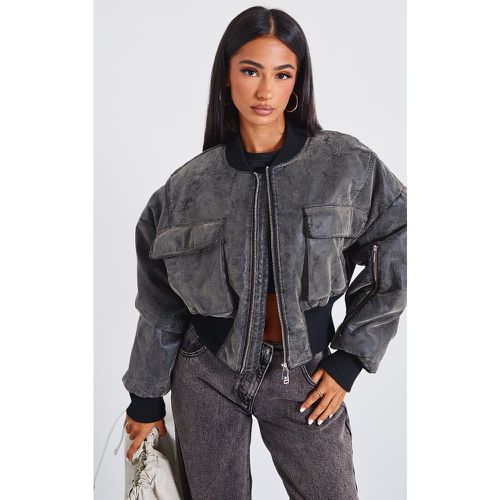 Petite Veste bomber délavée noire à détail poches - PrettyLittleThing - Modalova