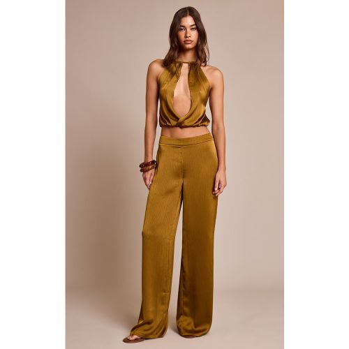 Pantalon large satiné crêpé foncé à taille haute - PrettyLittleThing - Modalova