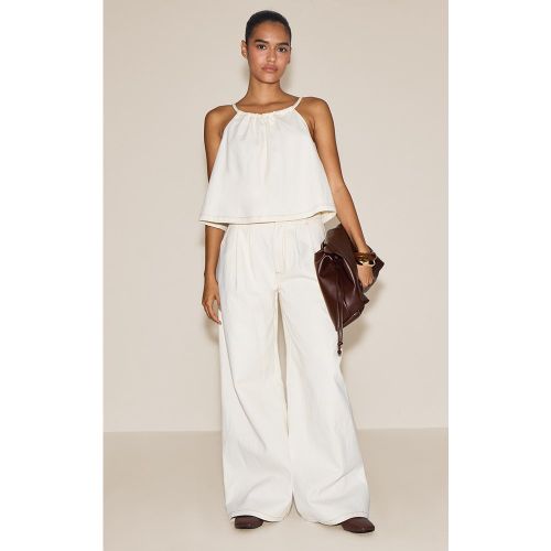 Jean large écru plissé | Taille 38 - PrettyLittleThing - Modalova
