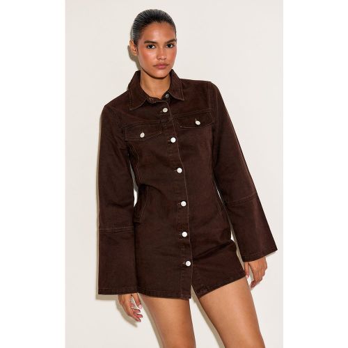 Robe chemise en jean à manches longues et lisérés surjetés | Taille 38 - PrettyLittleThing - Modalova