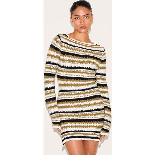 Petite Robe Mini à Manches Longues en Maille tricot Rayé | Taille Large - PrettyLittleThing - Modalova
