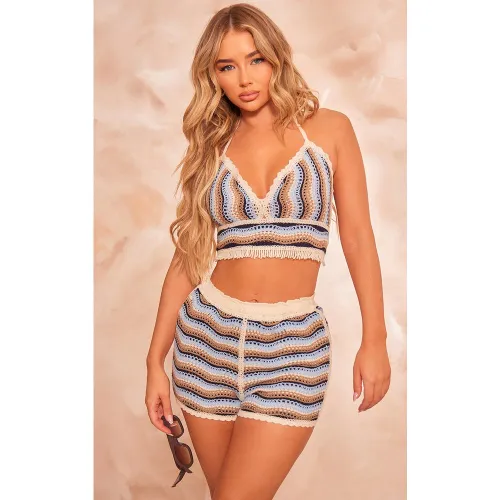 Top dos nu en maille tricot style crochet rayée - PrettyLittleThing - Modalova