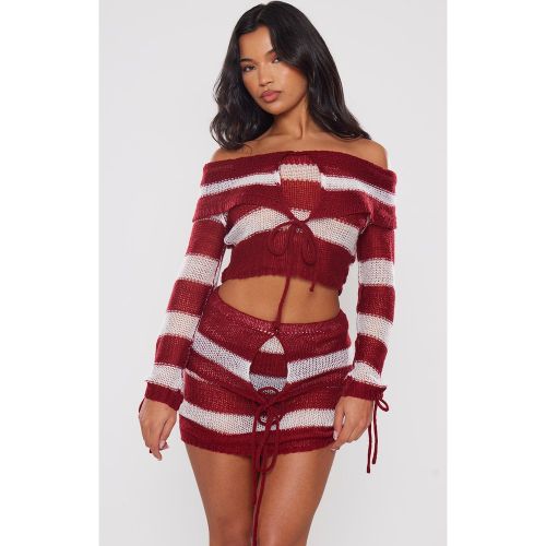 Top en maille tricot douce imprimé abstrait à col bardot replié et détail noué - PrettyLittleThing - Modalova
