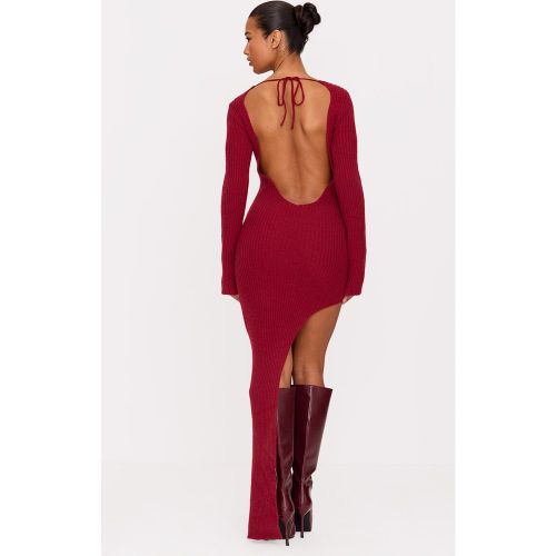 Robe longue en maille tricot côtelée à manches longues et dos nu | Taille Large - PrettyLittleThing - Modalova