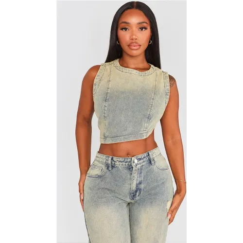 Shape Crop top asymétrique en jean é - PrettyLittleThing - Modalova