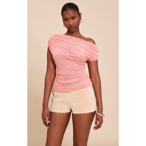 Top asymétrique en mesh doublé froncé - PrettyLittleThing - Modalova