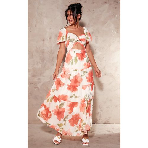 Robe longue en mousseline de soie imprimé fleurs à col bardot - PrettyLittleThing - Modalova