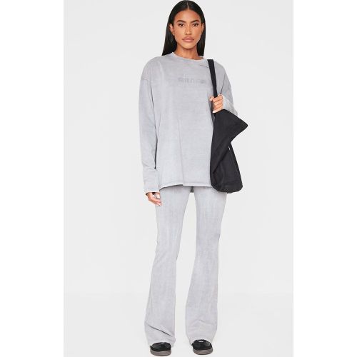 Pantalon skinny flare gris clair délavé à logo en relief - PrettyLittleThing - Modalova