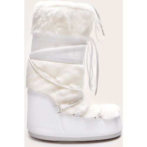 MOON BOOT Bottes Icon blanches en fausse fourrure - PrettyLittleThing - Modalova