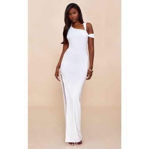 Robe Mi-Longue Double Épaisse Stretch Froncée aux Épaules, Blanche - PrettyLittleThing - Modalova