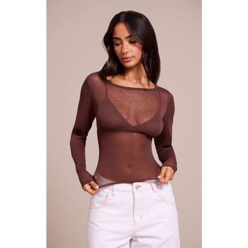 Top Petite à manches longues en maille tricot transparente | Taille Large - PrettyLittleThing - Modalova