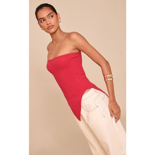 Top bustier en maille tricot fine à ourlet asymétrique - PrettyLittleThing - Modalova