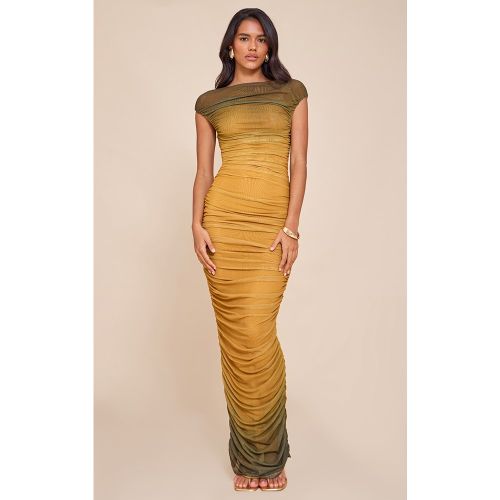 Robe longue en mesh doublé foncé imprimé dégradé à détails froncés - PrettyLittleThing - Modalova
