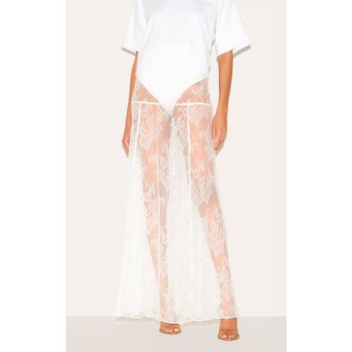 Jupe longue en dentelle blanche fleurie transparente à culotte intégrée - PrettyLittleThing - Modalova