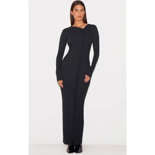 Robe longue noire à boutons, Noir - PrettyLittleThing - Modalova
