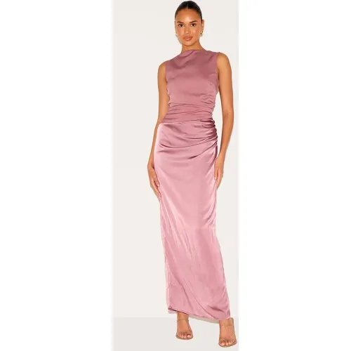 Robe longue tissée froncée à col montant et détail drapé - PrettyLittleThing - Modalova