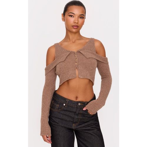 Top en maille bouclée à épaules dénudées et boutons - PrettyLittleThing - Modalova