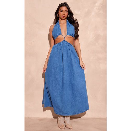 Robe longue en jean moyen à découpes et détail croisé devant - PrettyLittleThing - Modalova