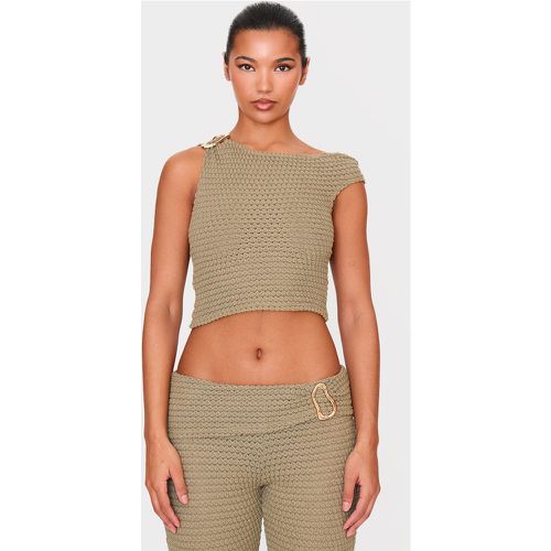 Crop top en maille duveteuse texturée à épaules dénudées et empiècement - PrettyLittleThing - Modalova