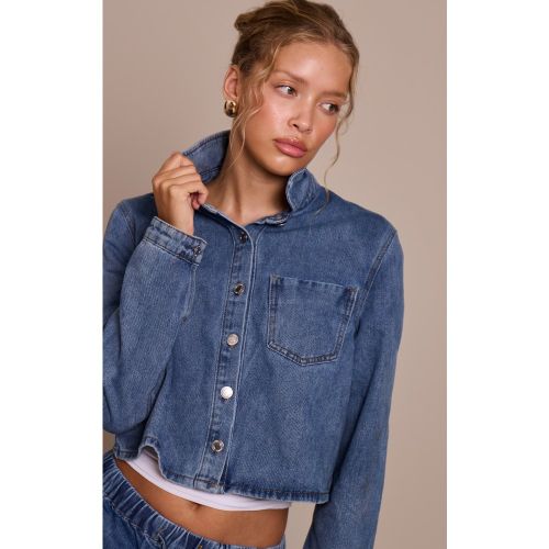 Décontracté Manches longues Cropped Denim Chemise | Taille 38 - PrettyLittleThing - Modalova