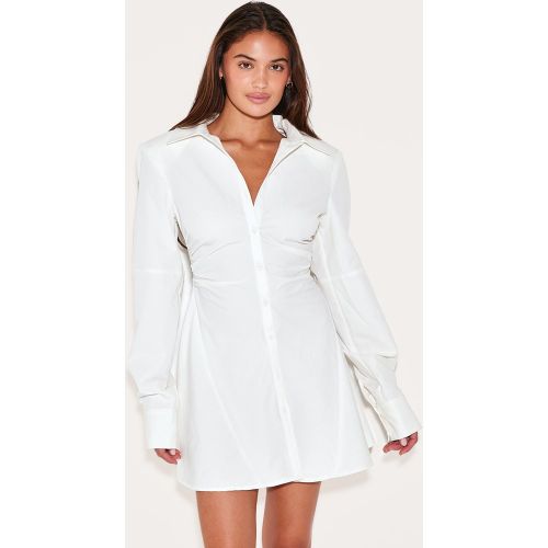 Robe chemise structurée blanche froncée à manches longues - PrettyLittleThing - Modalova