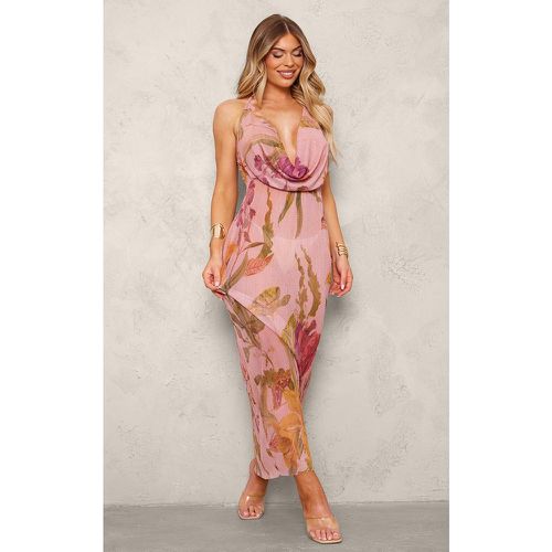 Robe longue plissée imprimé transparente à col bénitier - PrettyLittleThing - Modalova