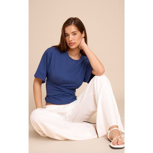 T-shirt cache-cœur court en coton bleu - PrettyLittleThing - Modalova