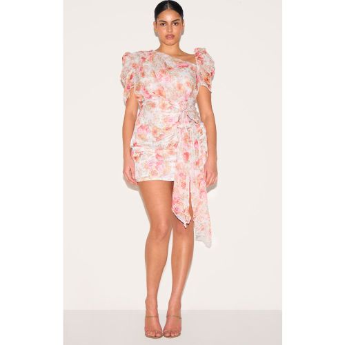 Plus Robe moulante en mousseline de soie fleurie à épaule unique et détail drapé - PrettyLittleThing - Modalova