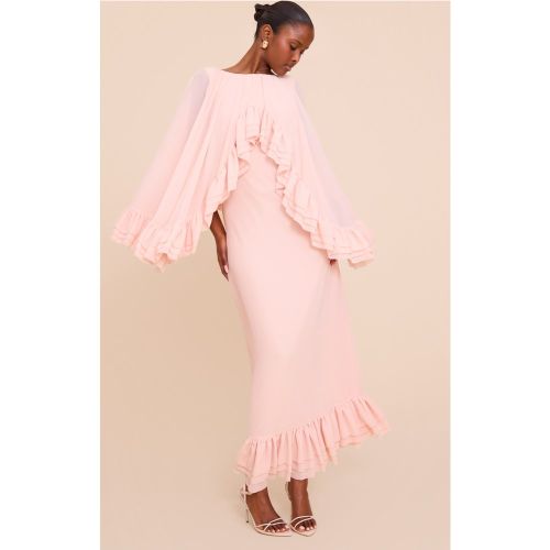 Robe longue en mousseline de soie à partie superposée exagérée et volants - PrettyLittleThing - Modalova