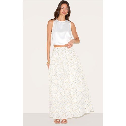 Jupe mi-longue Ample à Imprimé Fleuri Champêtre Blanc - PrettyLittleThing - Modalova