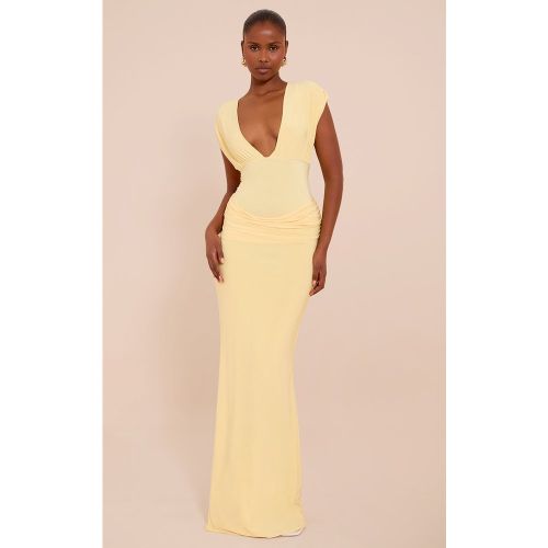 Robe longue double épaisseur décolleté plongeant froncé drapé taille - PrettyLittleThing - Modalova