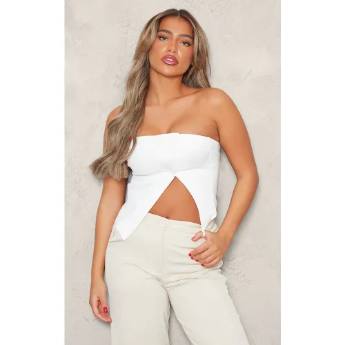 Top bustier en maille tissée blanche à ourlet asymétrique - PrettyLittleThing - Modalova